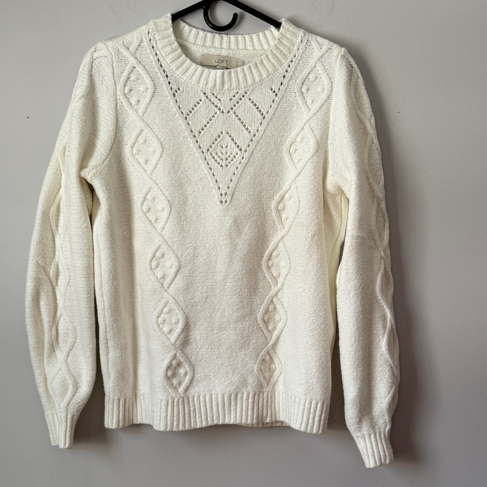 LOFT - Ivory Ribbed Knit Crewneck Sweater - Size medium
